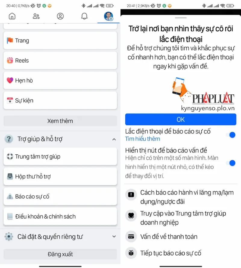 alt text: Hướng dẫn gửi báo cáo sự cố trên Facebook