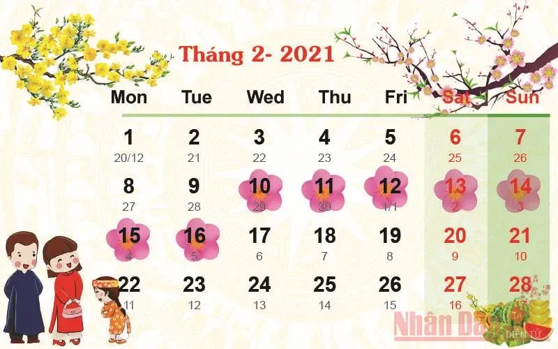 Lịch Tháng 1 2021 Dương Lịch