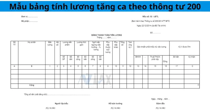 Mẫu bảng tính lương tăng ca theo thông tư 200