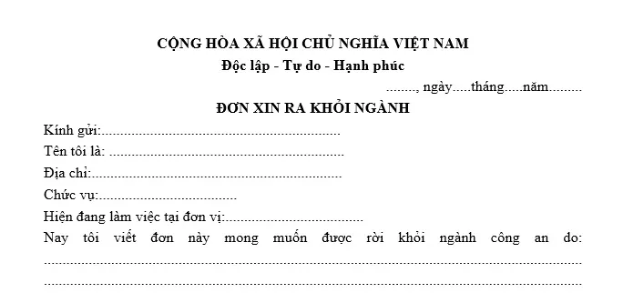 Mẫu đơn xin ra khỏi ngành công an