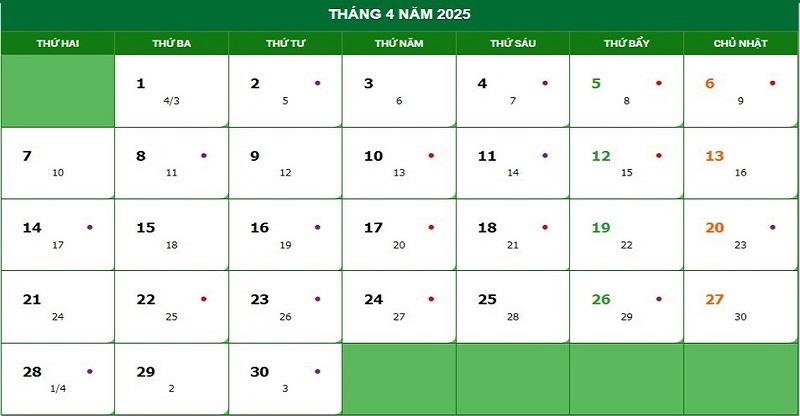 Lịch Âm Dương Tháng 4 2021