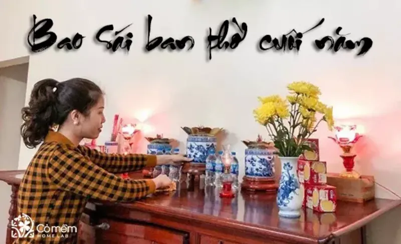 Chuẩn bị vật dụng bao sái bàn thờ