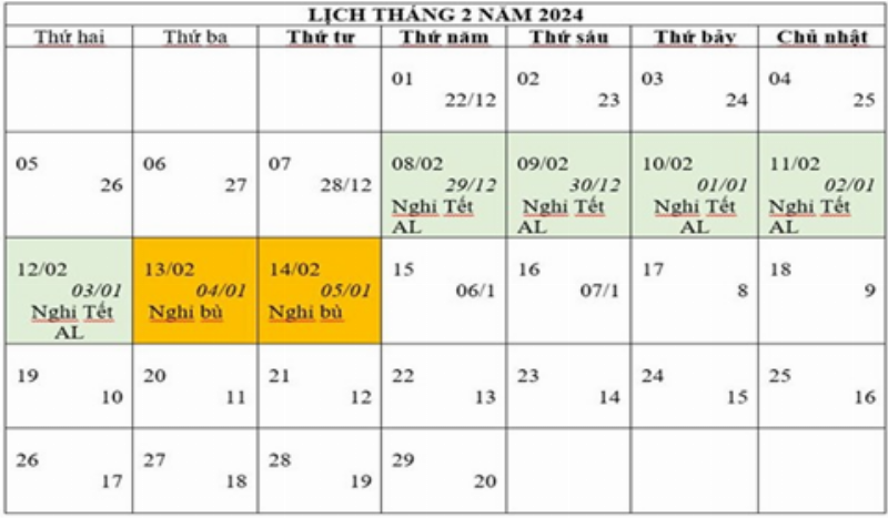 Thông báo chính thức lịch nghỉ Tết